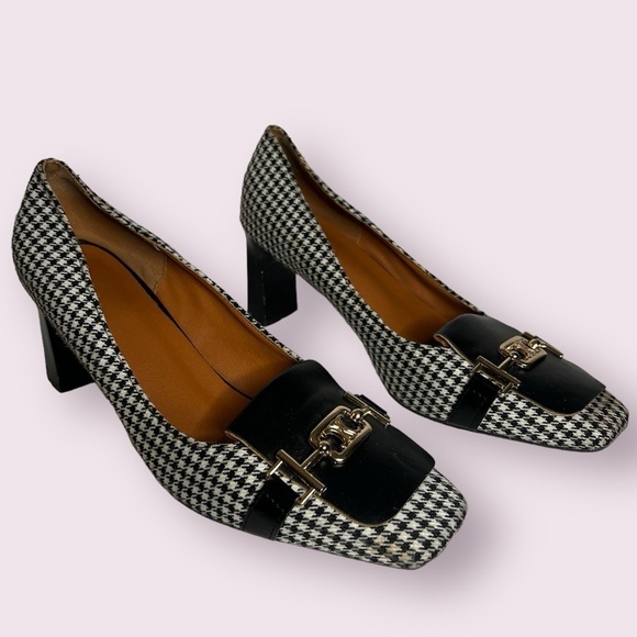 Black and White Houndstooth Heeled Loafers Size 8.5 - Picture 1 of 11